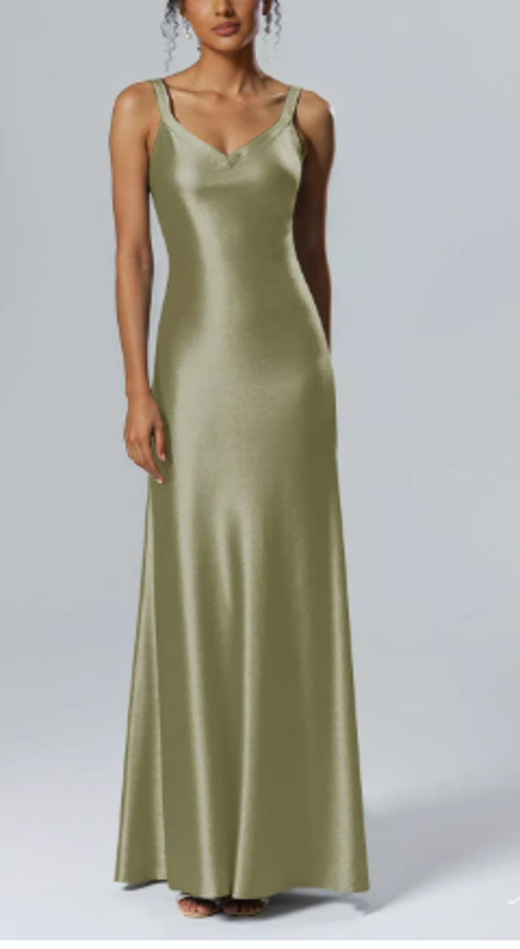 AW BRIDAL 8 M fennel seed green Shreya satin charmeuse maxi dress NEW 0B14